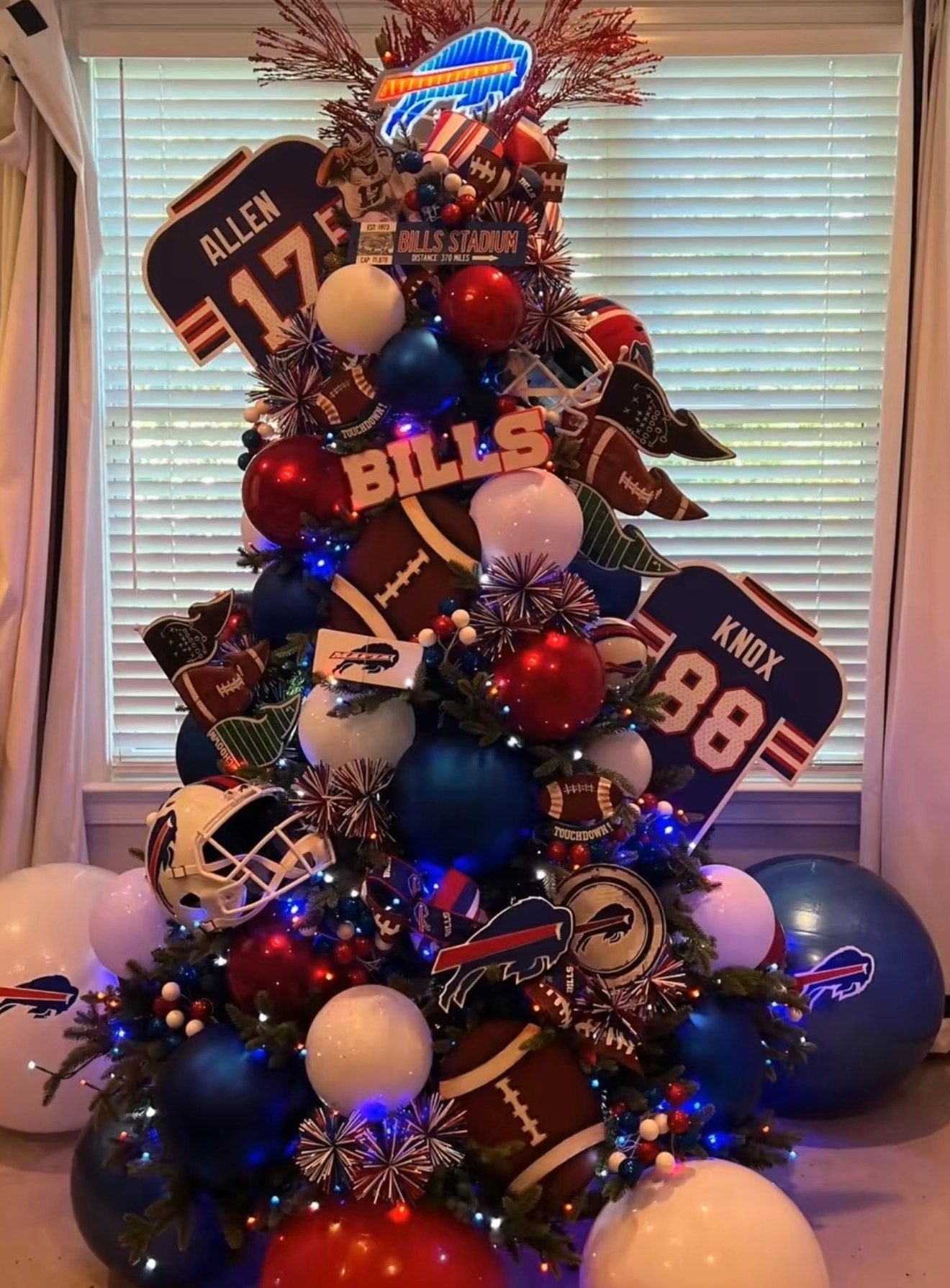 Buffalo Bills themed Christmas tree — full view