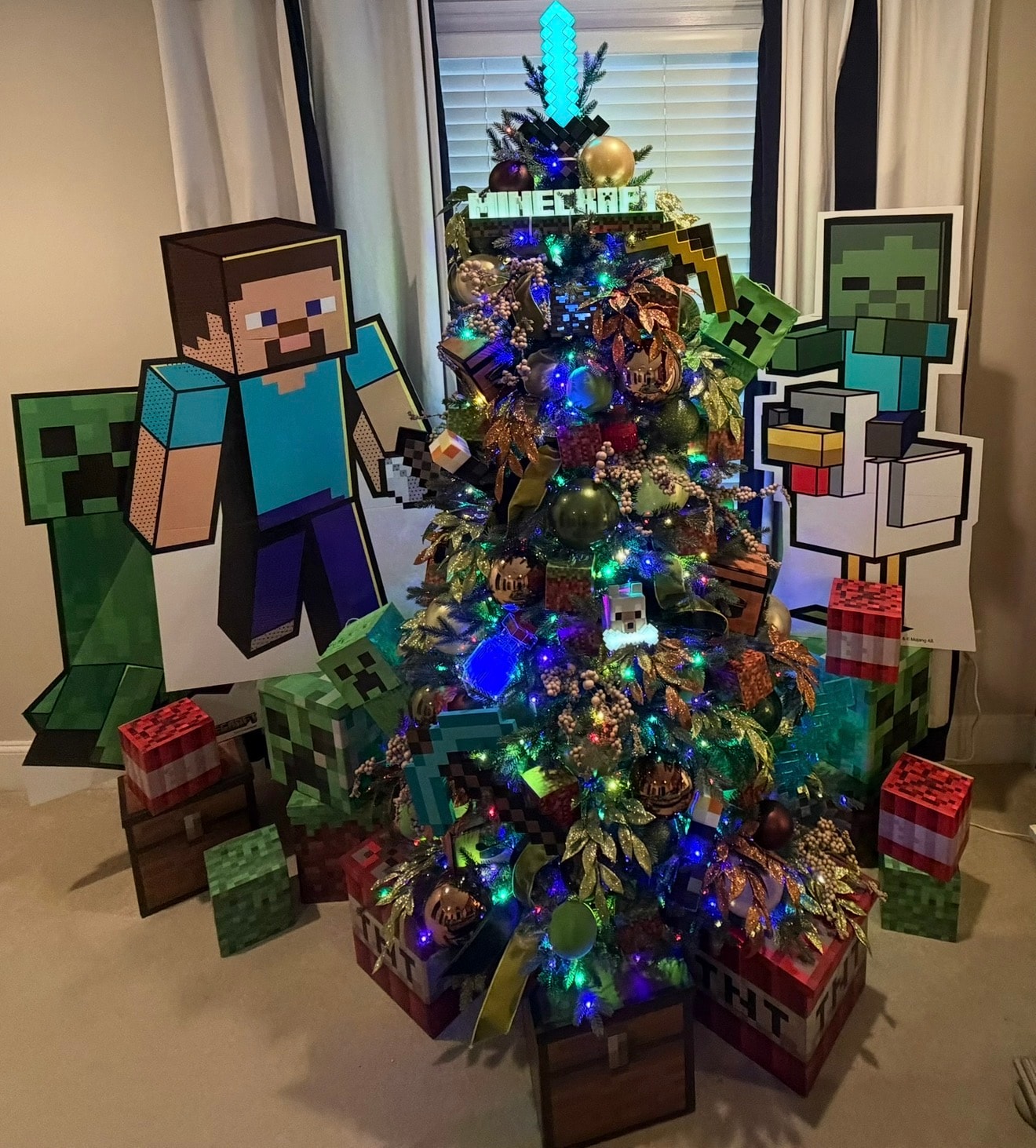 Minecraft themed Christmas tree — angle three