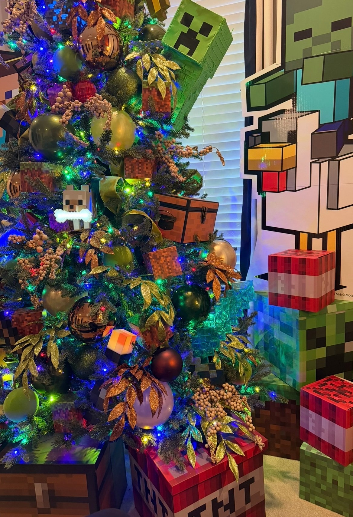 Minecraft themed Christmas tree — angle four